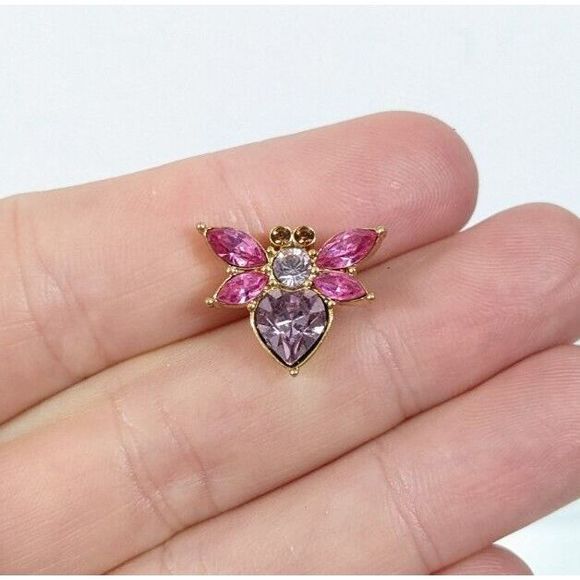 Love Bug Swarovski Swan Signed Heart Insect Pink Scatter  Pin - Picture 2 of 7